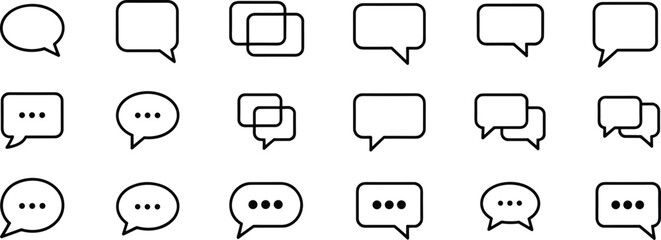 Speech bubble icon set, chat symbol collection, comic-style message bubbles, UI design elements, vector communication graphics, social media dialog, cartoon talk shapes