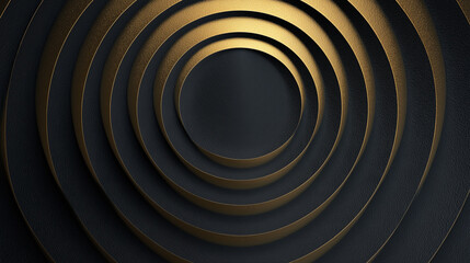 Obraz premium Matte black concentric circles with gold foil edges create modern, luxurious abstract background, featuring shimmer and depth, perfect for elegant design concepts