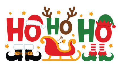 Festive Christmas design with 'HO HO HO' text and holiday elements.