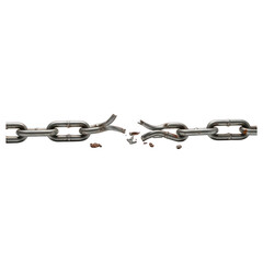 Obraz premium Detailed view of a weathered, rusty metal chain with one link shattered and broken
