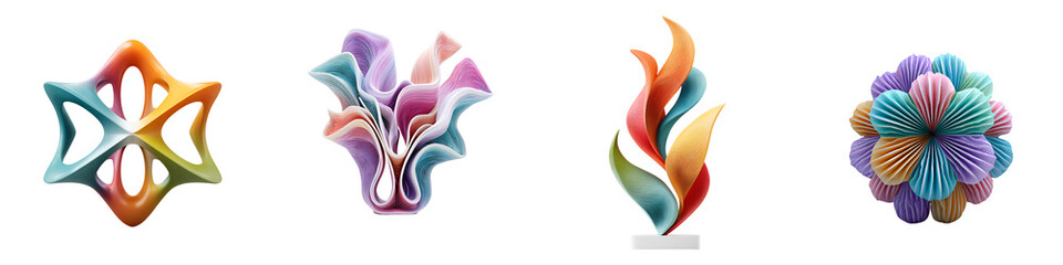 Colorful Abstract Geometric Shapes Set on White Background - 3D Renderings