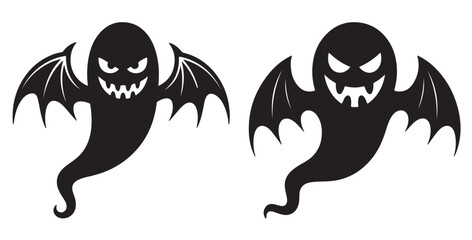 Two black cartoon ghosts with bat wings and evil expressions, perfect for Halloween.
