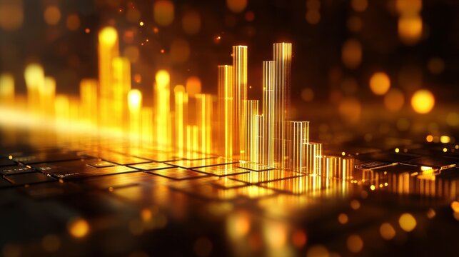 Golden Digital Finance Data Visualization on Circuit Board golden data finance digital visualization