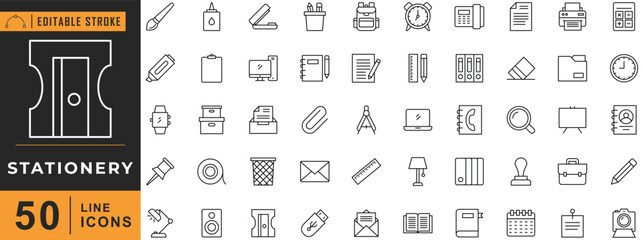 Stationery line icon set. Editable stroke.