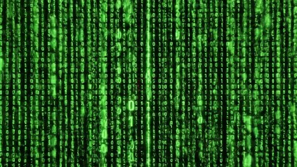 Glitch warning message footage with green binary code digital rain background. Technology, data, and error concept. - Powered by Adobe