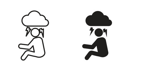 Anxiety or stress icon with line and silhouette versions.