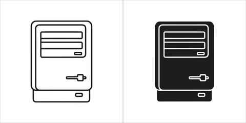 Vintage computer icon in outline and solid black