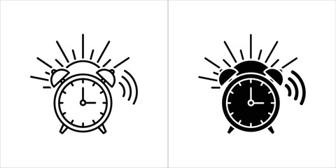 Alarm clock icon in outline and solid black on
