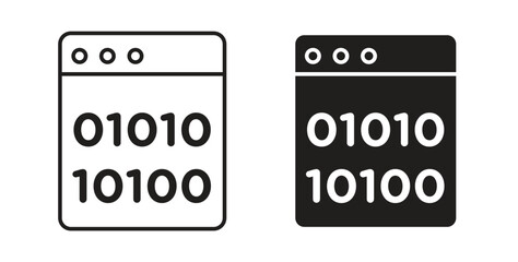 Binary code icon with line and silhouette versions.