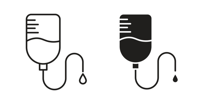 Blood transfusion icon with line and silhouette versions.