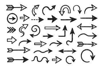 Black And White Seamless Sketchy arrow Elements, Line art, Pattern Sketch Style Isolated. Set Hand Drawn Doodle icon arrows And cursor Illustration In Engraving Style, scribble, strokes