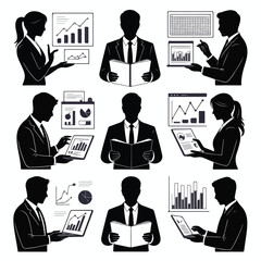 Silhouettes of business people analyzing data