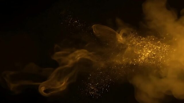 Golden flowing smoke with particle effect, representing transformation, movement, release, vapor, and the ephemeral nature of substance turning into nothingness
