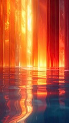 Fiery Orange Sunset Reflected in Still Water