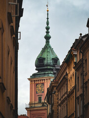 Narrow Street View of Historic Old Town Buildings in Warsaw, Poland