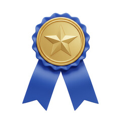 Gold_Star_Blue_Ribbon_Award_Rosette_3D_Render_Shiny_Victory_Transparent