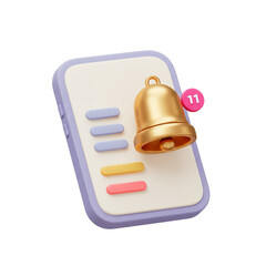 3D_Notification_Smartphone_Golden_Bell_Unread_Digital_Alert_Transparent