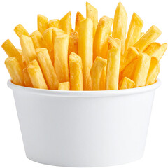 Golden Fry Delight: A full, appetizing paper bowl overflows with golden-brown french fries, a quintessential comfort food that embodies culinary simplicity and satisfaction.