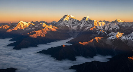 Majestic Mountain Peaks Bathed in Golden Sunrise Light