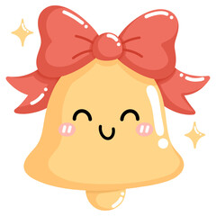 Cute bell with bow, smiling and sparkling, perfect for festive designs