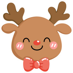 Cute reindeer character with joyful expression, wearing red bow tie and antlers