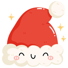 Cute Santa hat with smiling face and sparkles, perfect for festive designs