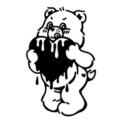 Quirky melting heart teddy and dark y2k love tattoo flash