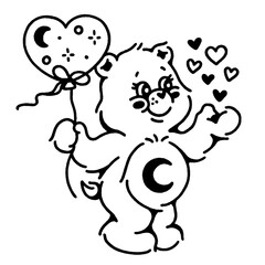 Cute edgy teddy bear tattoo holding moon heart balloon art
