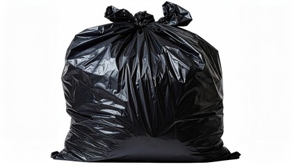Full Black Plastic Garbage Bag Isolated on White Background