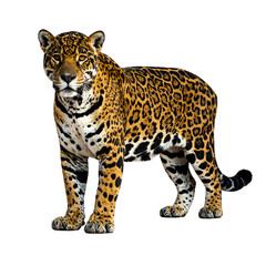 Obraz premium Regal Jaguar Portrait: A stunning jaguar with its distinctive spotted coat, stands proudly, embodying the raw power and beauty of the wild.