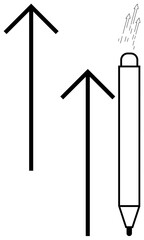 Pen with two bold upward arrows and smaller dashed arrows, suggesting growth, progress, creativity, and innovation. Ideal for education, business, leadership, productivity success writing