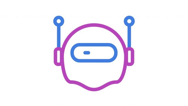 Simple robot head icon in blue and purple, perfect for tech projects, robotics companies, and innovationfocused designs needing a futuristic touch.