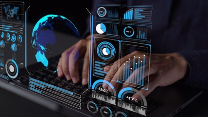 High-tech global network connection interface showing worldwide digital communication, data exchange, and internet connectivity. Global connection, data interaction, and worldwide communication. Thunk