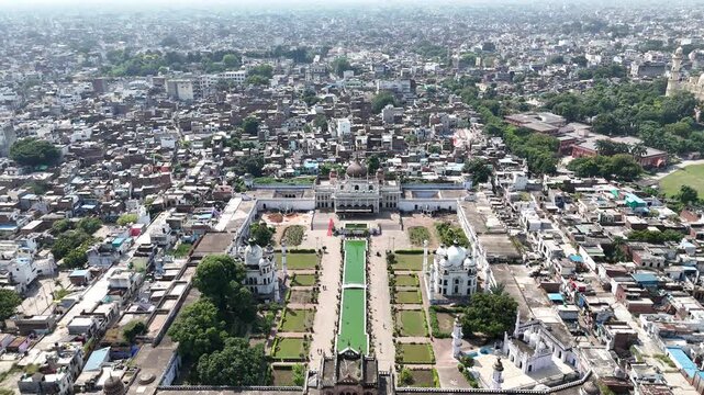 Aerial 4k shot of Chota Imambara in Husainabad, Lucknow, Uttar Pradesh, India	