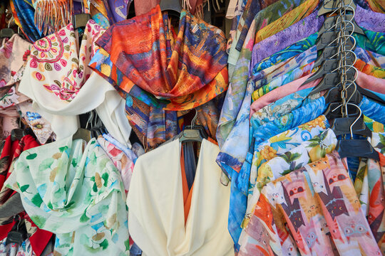 Fototapeta Close-up of dresses made in Italy, for sale at a street market