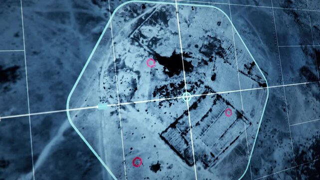 Military Satellite Landscape Analysis To Find Terrorists Operation Base. Army Satellite Tracking Technology Seaching Targets For Operation Against Terrorism. Operation Satellite Tracking Terrorists