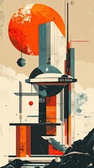 Geometric Space Station Sunset Landscape