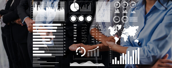 A visual representation of business collaboration featuring data analytics, charts, and graphs, emphasizing teamwork and modern technology in a professional environment. Axiom