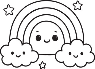 silhouette of cute rainbow outline white and black