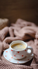 a cup of coffee, cozy background, cozy home, cozy autumn, flatlay
