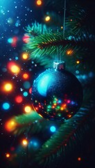 Blue Neon Christmas Ornament Macro