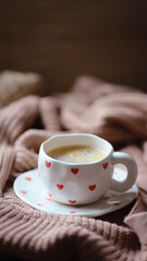 a cup of coffee, cozy background, cozy home, cozy autumn, flatlay