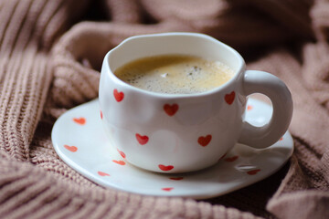 a cup of coffee, cozy background, cozy home, cozy autumn, flatlay