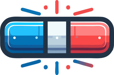Minimal Flat Red Blue Ambulance Siren Light Bar Vector Illustration, Cartoon Emergency Vehicle Icon with Flash Effect