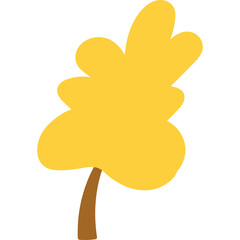 Cartoon Leafy Oak Silhouette With Golden Yellow Hue and Brown Stem Isolated on Transparent Background