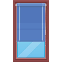 Cartoon Illustration of a Window with Blue Blinds and Transparent Glass Against a White Background
