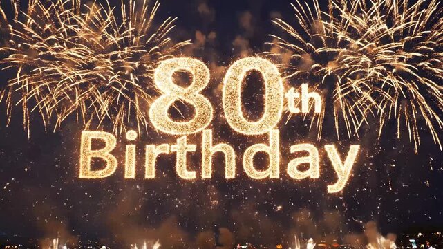 Fireworks Display for 80th Birthday Celebration - A festive fireworks display illuminates the night sky with golden sparks, celebrating an 80th birthday.