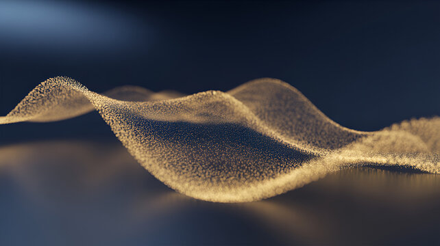Ethereal golden dust waves dance in the dark shimmering with light a serene abstract journey with