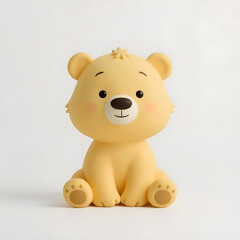 Cute Yellow Plush Teddy Bear on White Background 3D