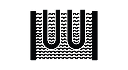 Abstract geometric pattern with wavy lines and u shapes in a stark black and white silhouette